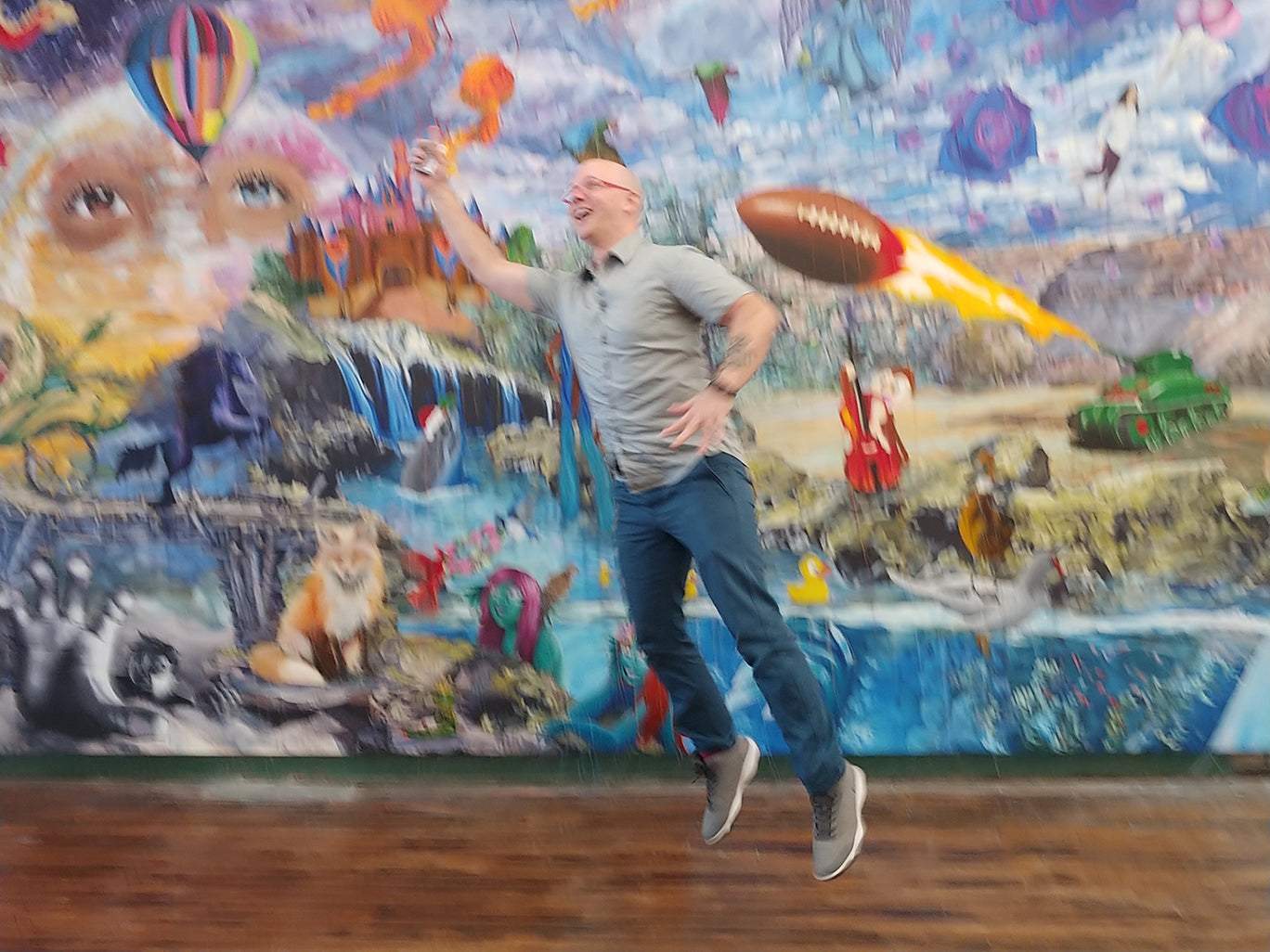 Enjoying ARTPRIZE in Front of My Painting Collaboration (collaboration with Manal Kadry and HFA Students), Dream World